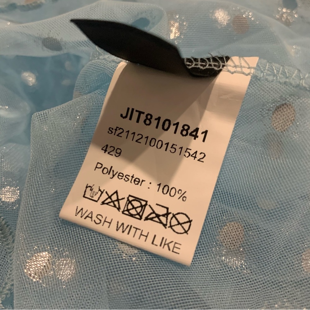 Baby Blue Mesh Crop Top with Silver Metallic Polkadots and Lettuce Trim Hem NWOT - Picture 12 of 12